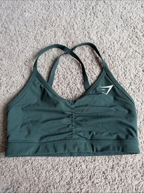 Gymshark Dark Green Ruched Low-Impact Sports Bra with Strappy Back